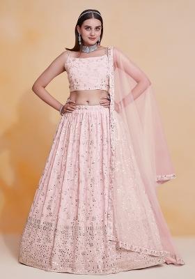 Light Pink Embroidererd Georgette Lehenga Set With Dupatta
