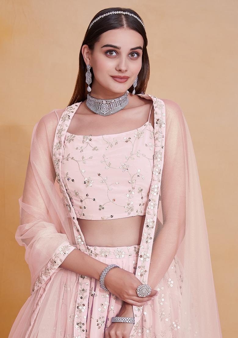 Light Pink Embroidererd Georgette Lehenga Set With Dupatta