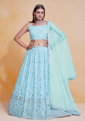 Sky Blue Embroidererd Georgette Lehenga Set With Dupatta