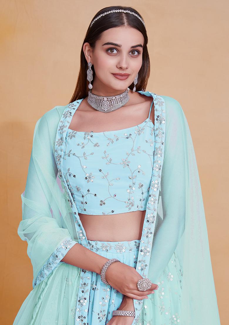 Sky Blue Embroidererd Georgette Lehenga Set With Dupatta