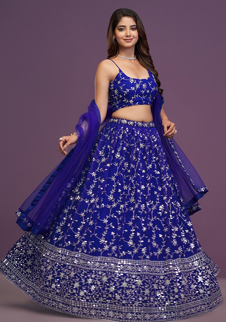 Royal Blue Embroidererd Georgette Lehenga Set With Dupatta