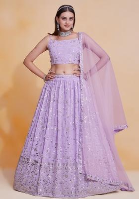 Light Purple Embroidererd Georgette Lehenga Set With Dupatta