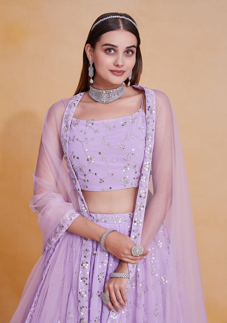Light Purple Embroidererd Georgette Lehenga Set With Dupatta