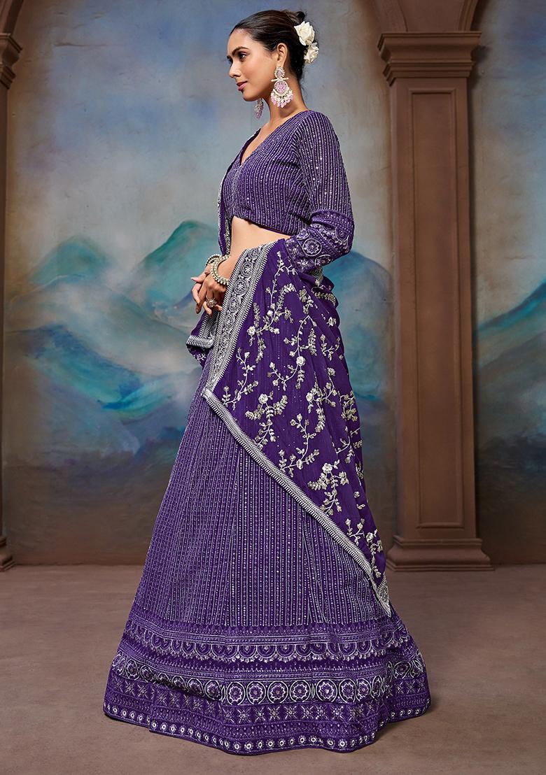 Blue Embroidererd Georgette Lehenga Set With Dupatta