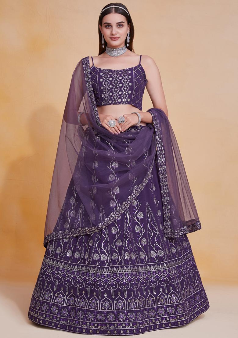 Blue Embroidererd Georgette Lehenga Set With Dupatta