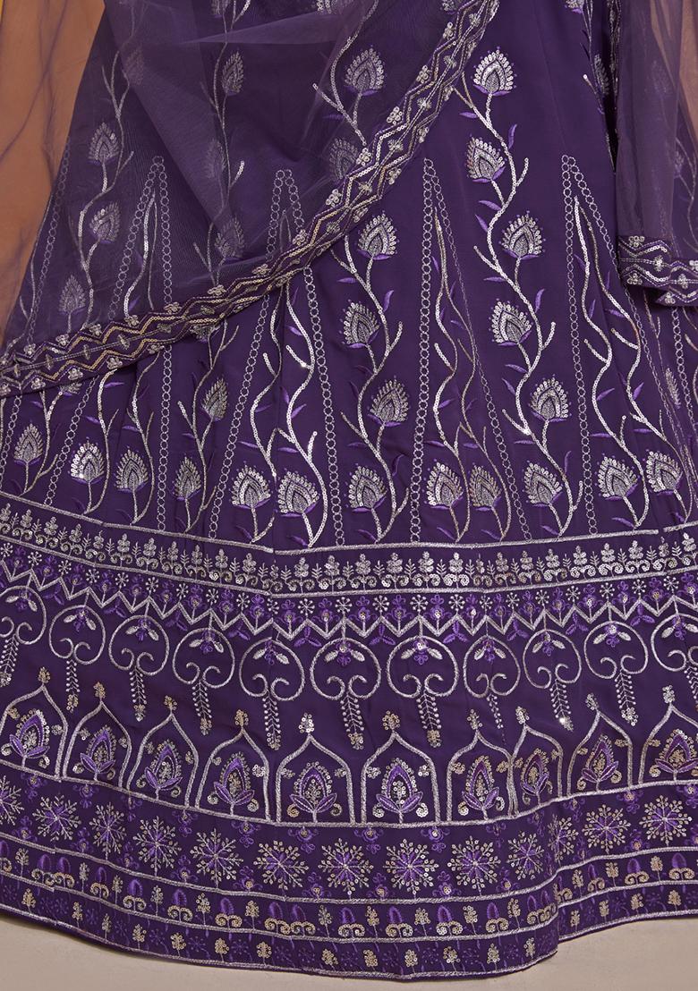 Blue Embroidererd Georgette Lehenga Set With Dupatta