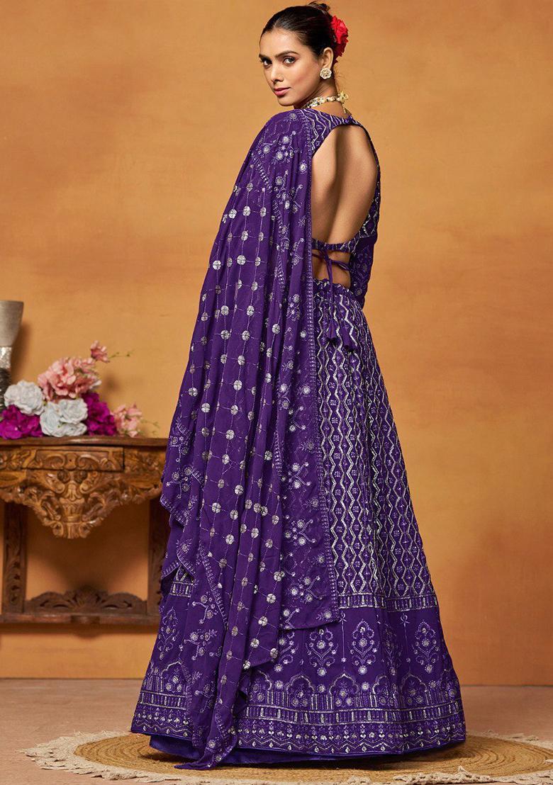 Blue Embroidererd Georgette Lehenga Set With Dupatta