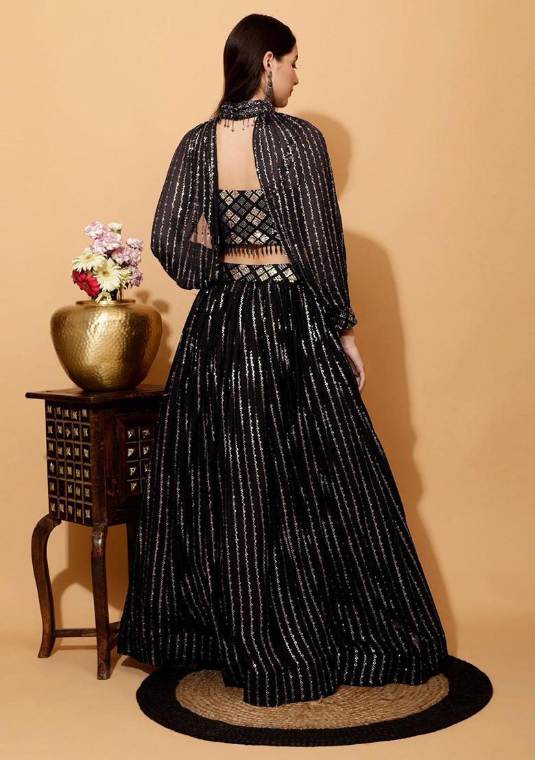 Black Embroidererd Georgette Lehenga Set With Dupatta