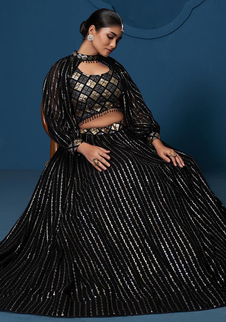 Black Embroidererd Georgette Lehenga Set With Dupatta