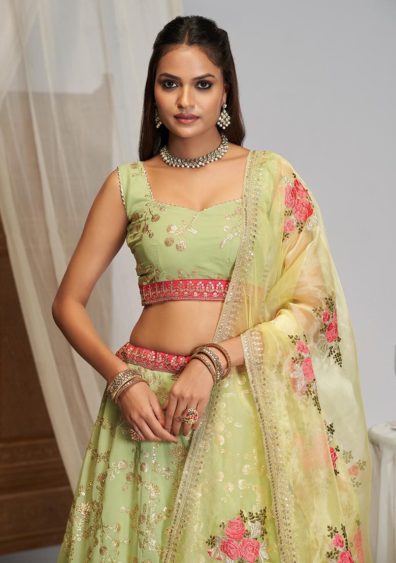 Sea Green Embroidererd Georgette Lehenga Set With Dupatta