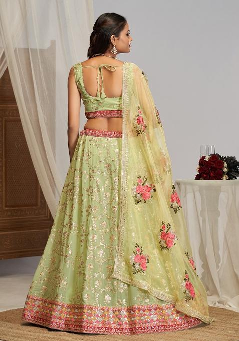 Sea Green Embroidererd Georgette Lehenga Set With Dupatta