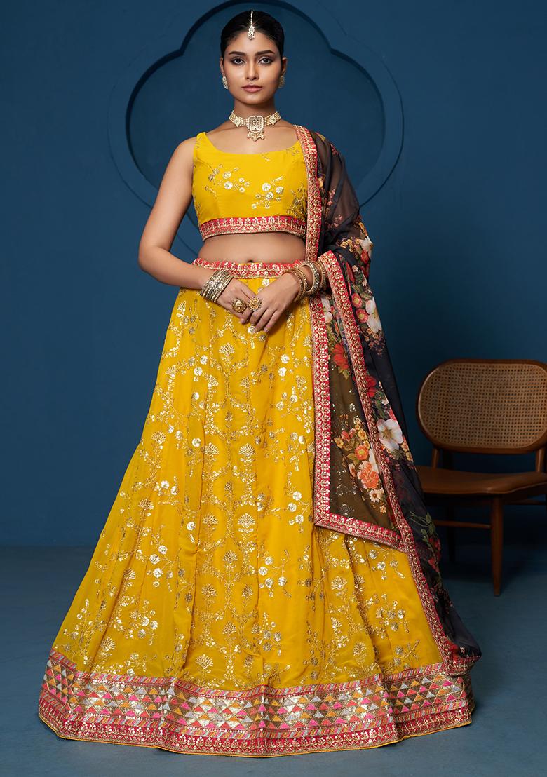 Yellow Embroidererd Georgette Lehenga Set With Dupatta