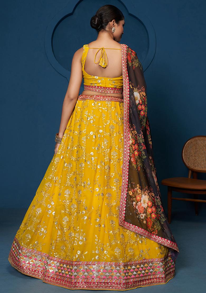 Yellow Embroidererd Georgette Lehenga Set With Dupatta