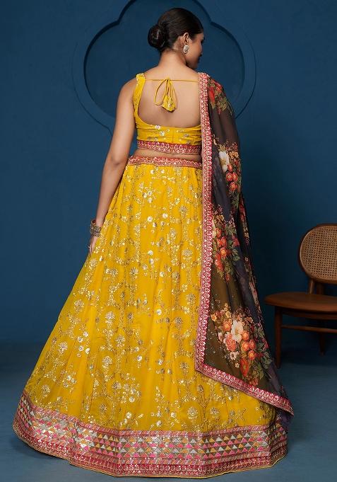 Yellow Embroidererd Georgette Lehenga Set With Dupatta