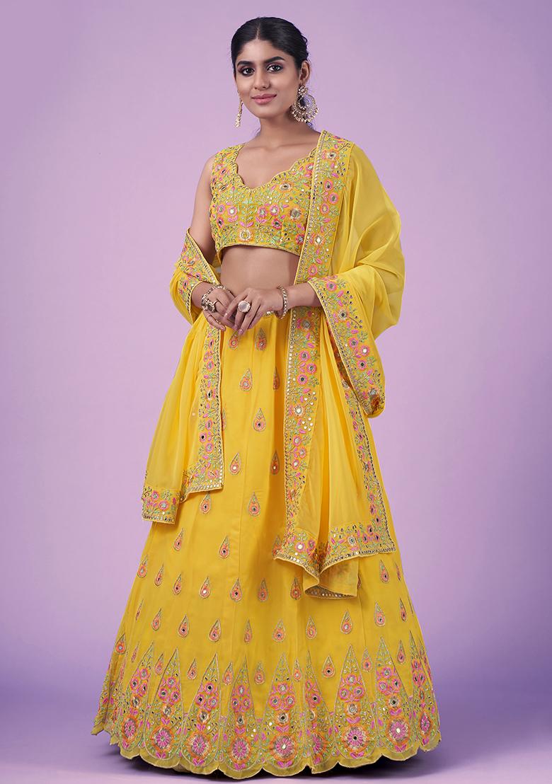 Mustard Yellow Embroidererd Georgette Lehenga Set With Dupatta