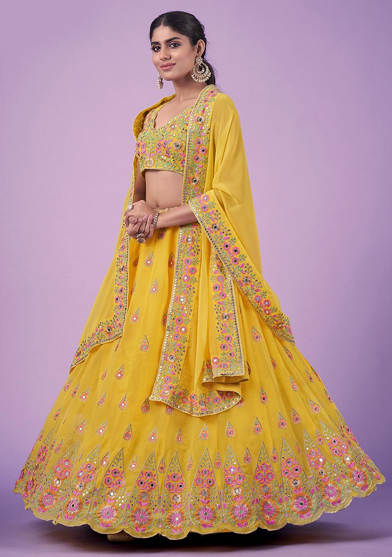 Mustard Yellow Embroidererd Georgette Lehenga Set With Dupatta