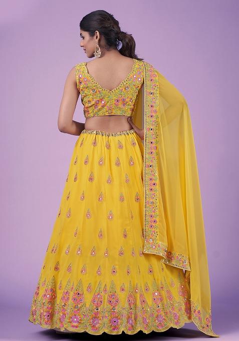 Mustard Yellow Embroidererd Georgette Lehenga Set With Dupatta