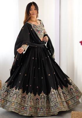 Black Embroidererd Georgette Lehenga Set With Dupatta