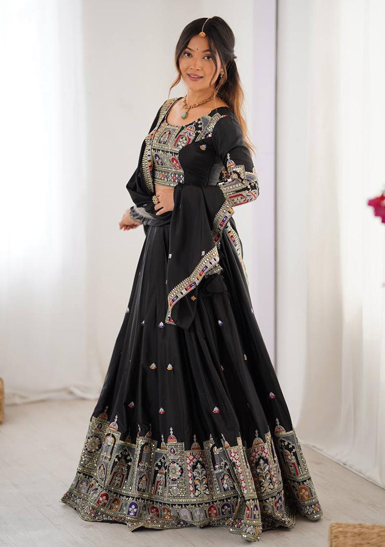 Black Embroidererd Georgette Lehenga Set With Dupatta