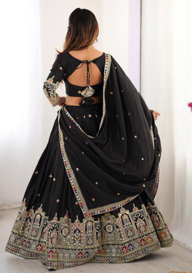 Black Embroidererd Georgette Lehenga Set With Dupatta