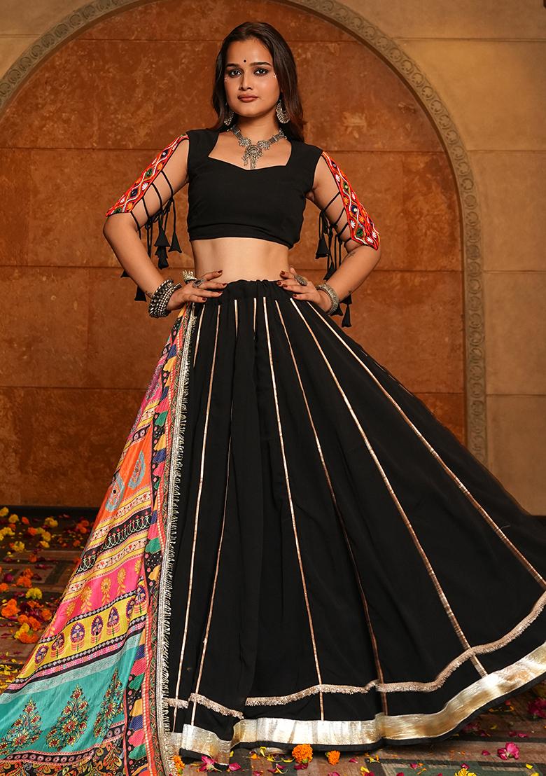 Black Embroidererd Georgette Lehenga Set With Dupatta
