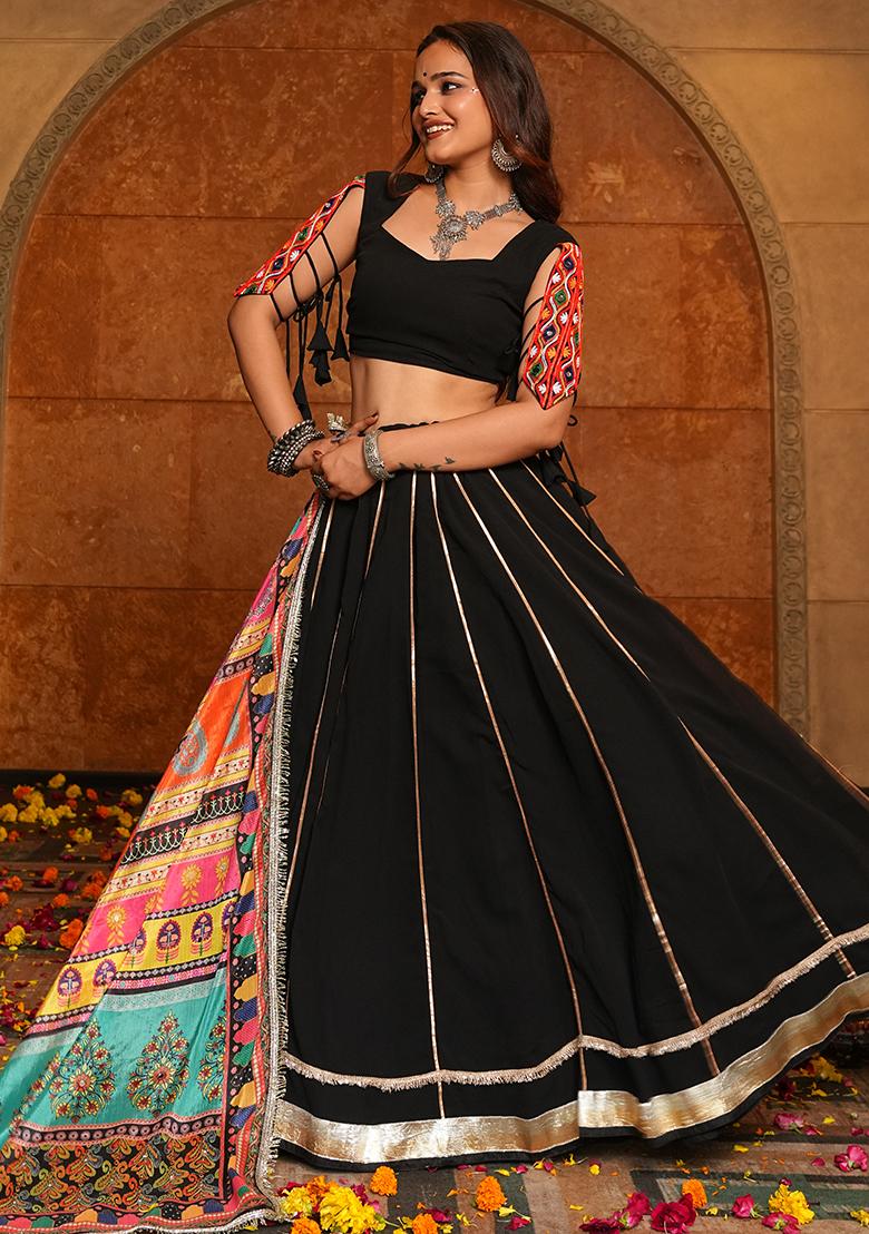 Black Embroidererd Georgette Lehenga Set With Dupatta