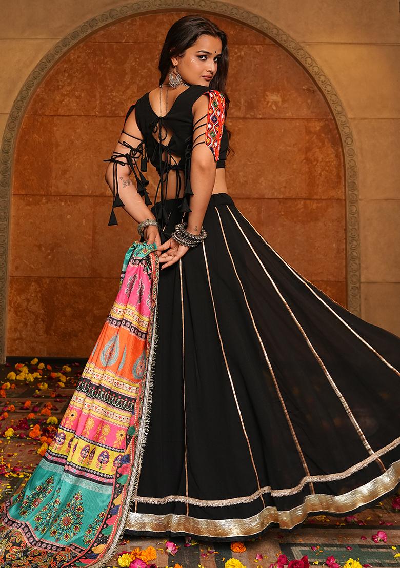 Black Embroidererd Georgette Lehenga Set With Dupatta