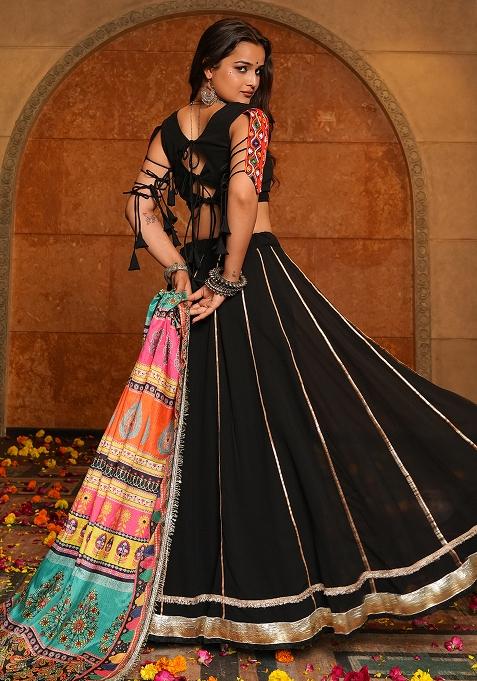 Black Embroidererd Georgette Lehenga Set With Dupatta