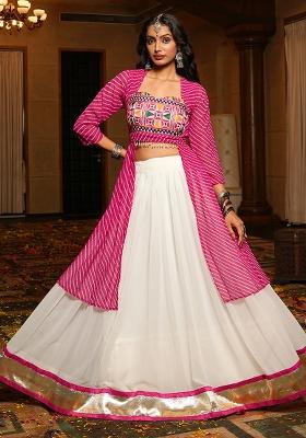 White Embroidererd Georgette Lehenga Set With Dupatta