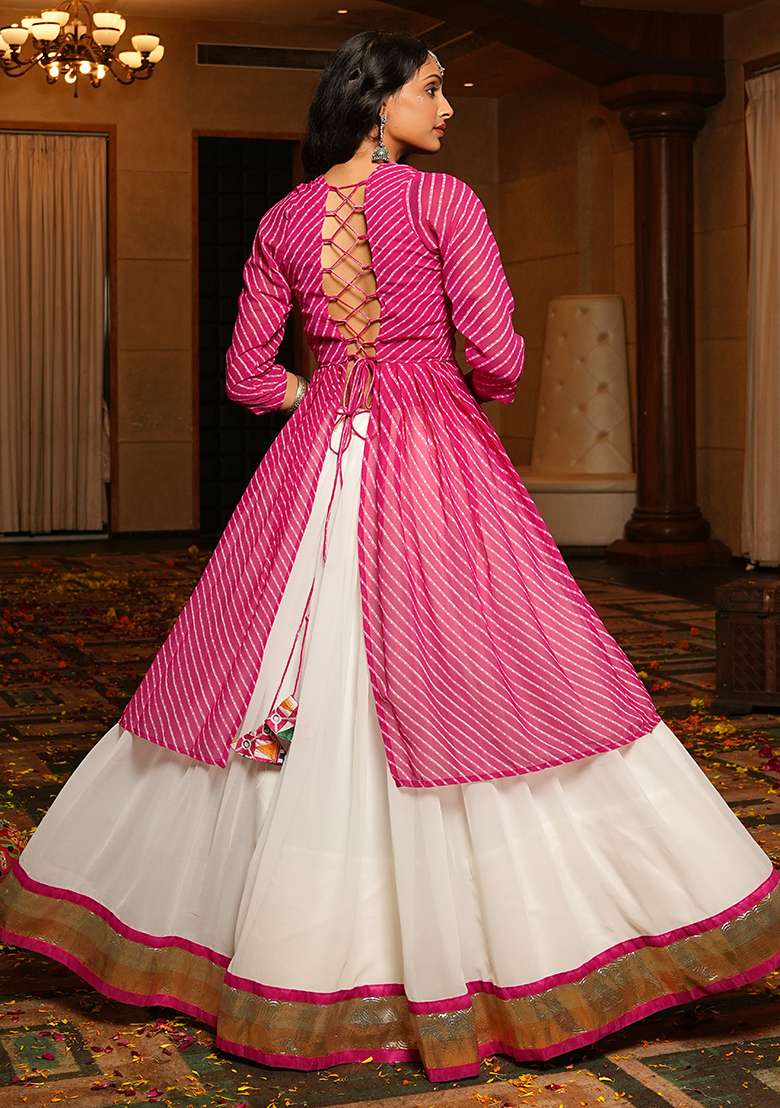 White Embroidererd Georgette Chaniya Choli Set For Navratri And Garba for Diwali and Festive Wear - Indya