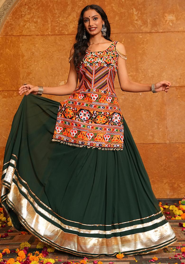Green Embroidererd Georgette Lehenga Set With Dupatta