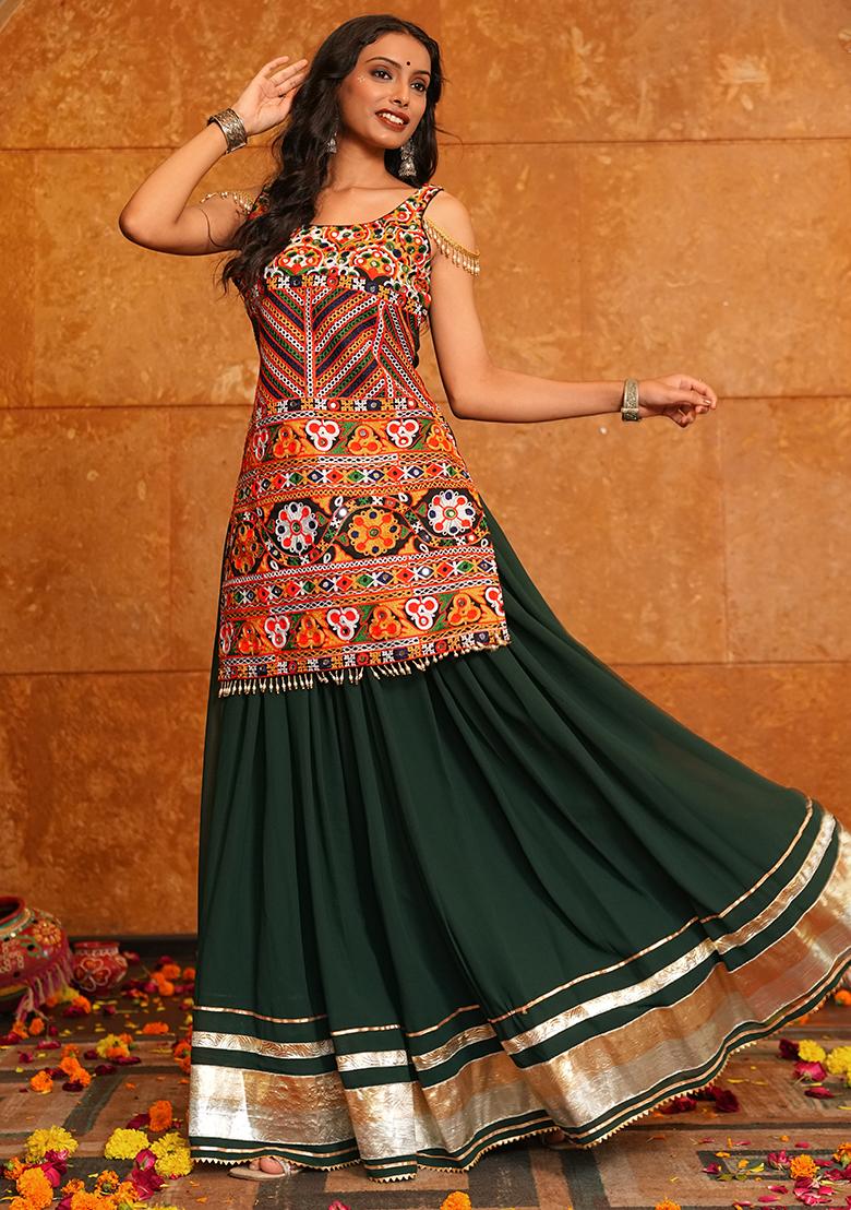 Green Embroidererd Georgette Lehenga Set With Dupatta