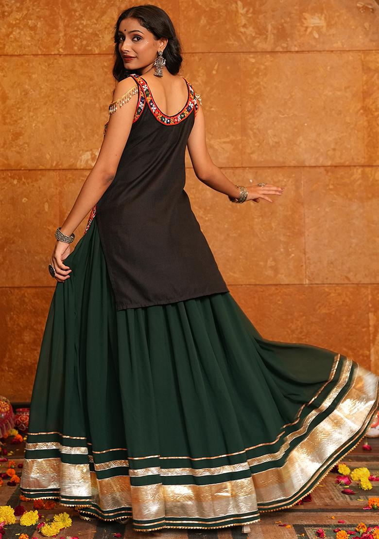 Green Embroidererd Georgette Lehenga Set With Dupatta
