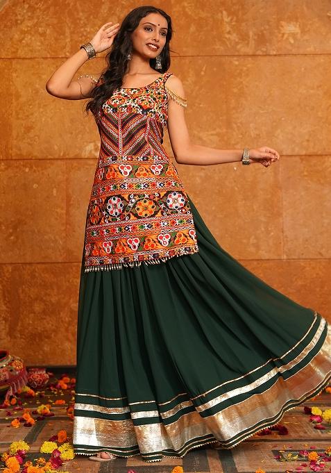 Green Embroidererd Georgette Lehenga Set With Dupatta