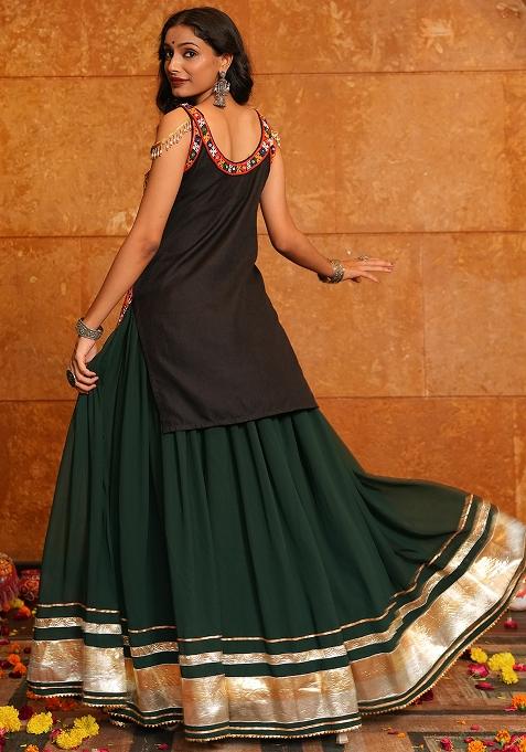 Green Embroidererd Georgette Lehenga Set With Dupatta