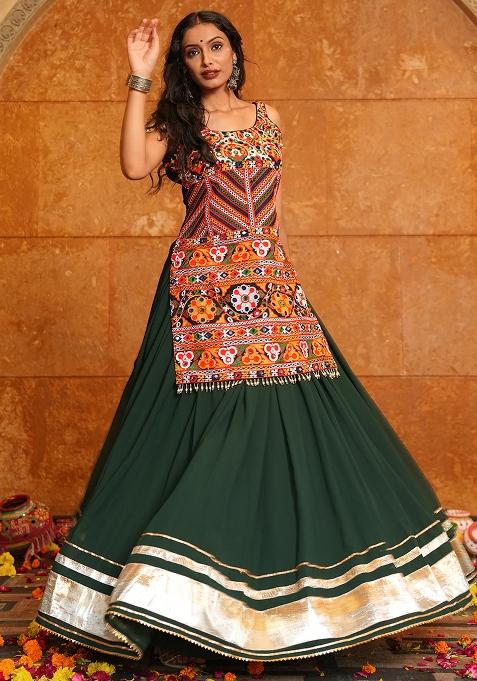 Green Embroidererd Georgette Lehenga Set With Dupatta