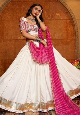 Off White Embroidererd Crepe Lehenga Set With Dupatta