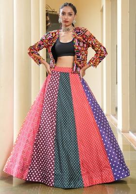 Multi Embroidererd Silk Crepe Lehenga Set With Dupatta