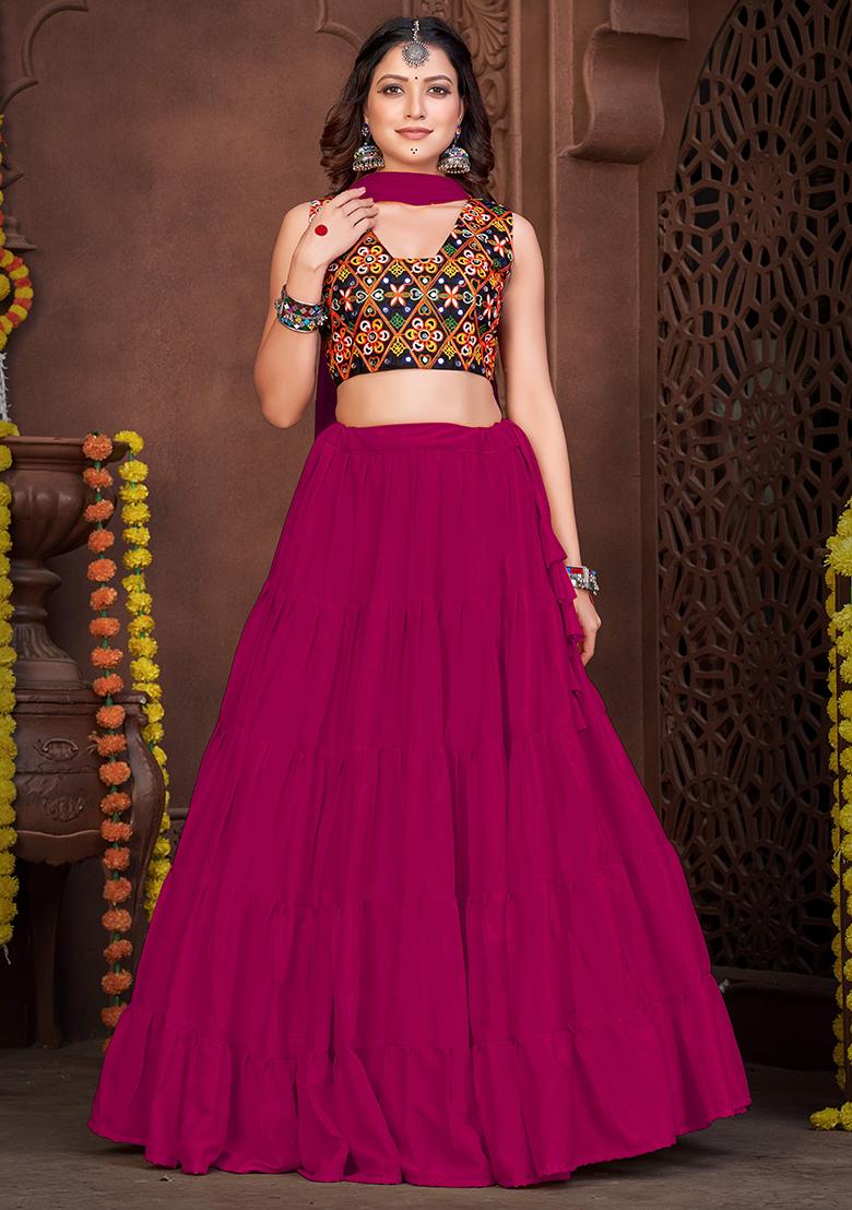 Mustard Yellow And Black Embroidererd French Crape Lehenga Set With Dupatta - Indya