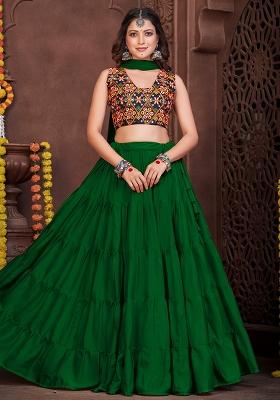 Light Green Embroidererd French Crape Lehenga Set With Dupatta