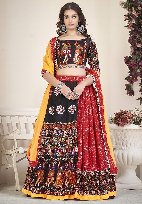 Red Embroidererd Cotton Silk Lehenga Set With Dupatta