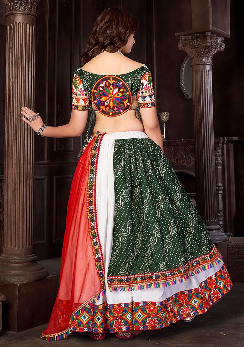 White Embroidererd Crepe Chaniya Choli Set For Navratri And Garba for Diwali | Wedding & Festive Wear - Indya