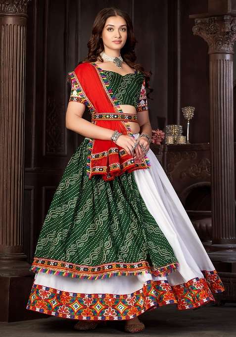 White Embroidererd Crepe Chaniya Choli Set For Navratri And Garba for Diwali | Wedding & Festive Wear