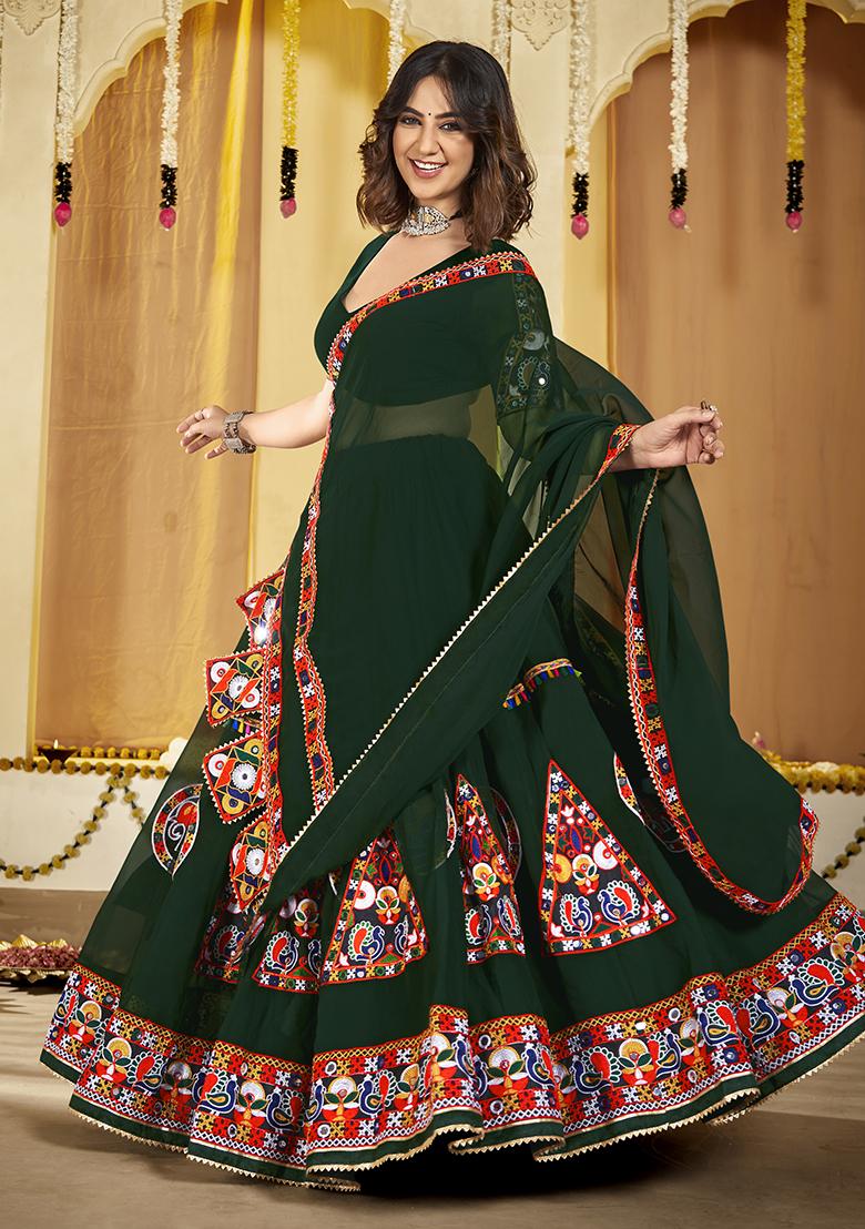 Green Embroidererd Georgette Lehenga Set With Dupatta