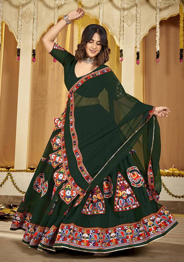 Green Embroidererd Georgette Lehenga Set With Dupatta