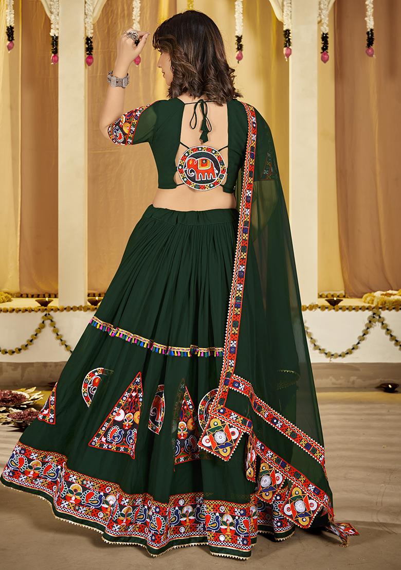 Green Embroidererd Georgette Lehenga Set With Dupatta