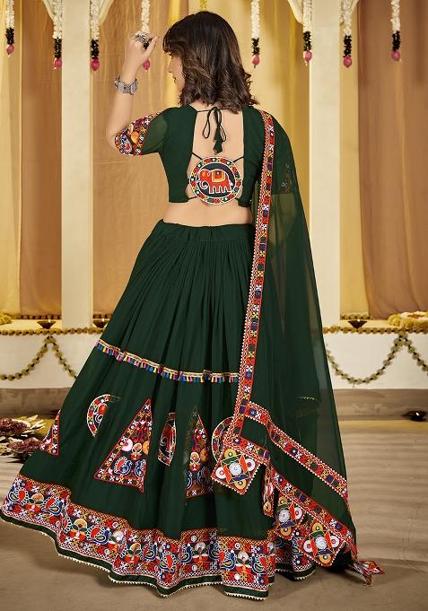 Green Embroidererd Georgette Lehenga Set With Dupatta