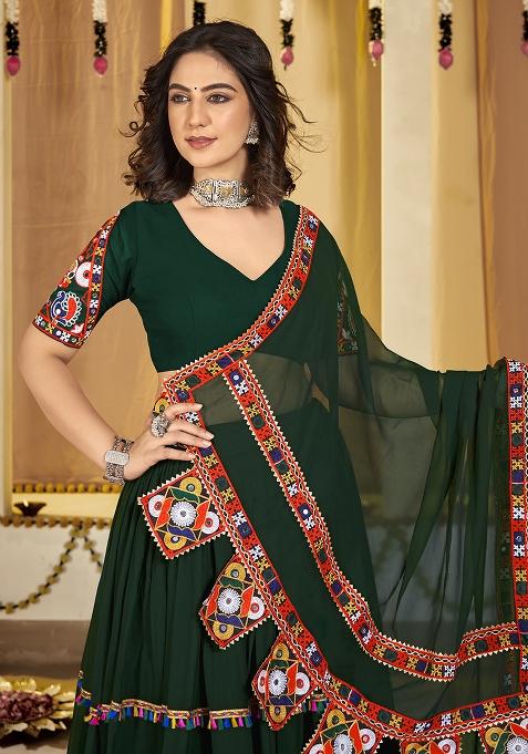 Green Embroidererd Georgette Lehenga Set With Dupatta