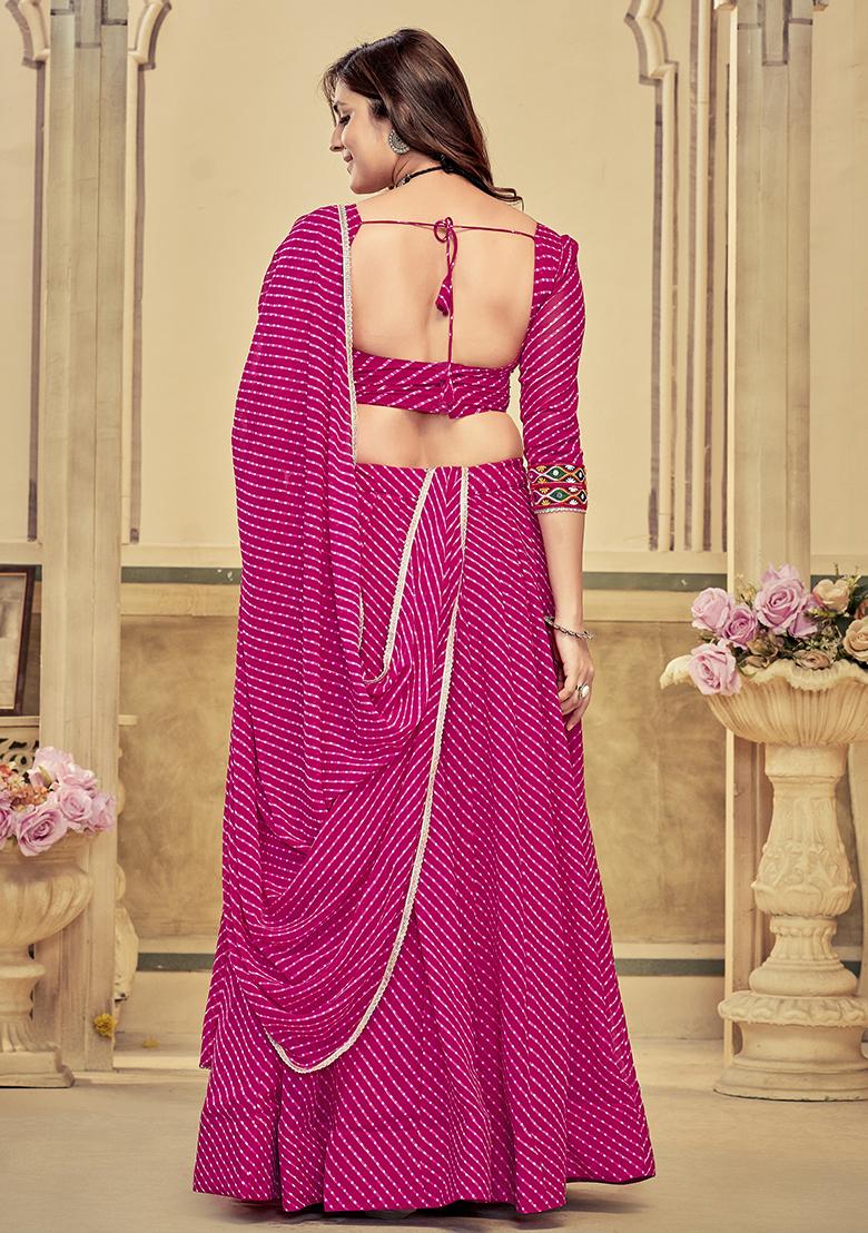 Pink Embroidererd Georgette Lehenga Set With Dupatta