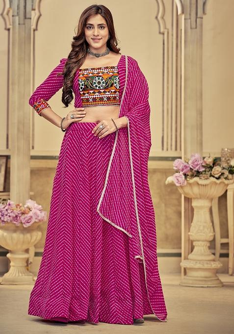 Pink Embroidererd Georgette Lehenga Set With Dupatta